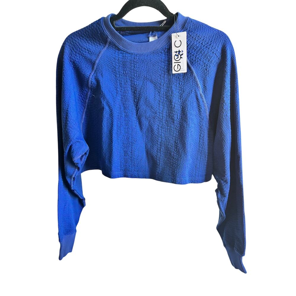 GiGi C Isabella Pullover Blue Textured Snake Crop Top L NWT